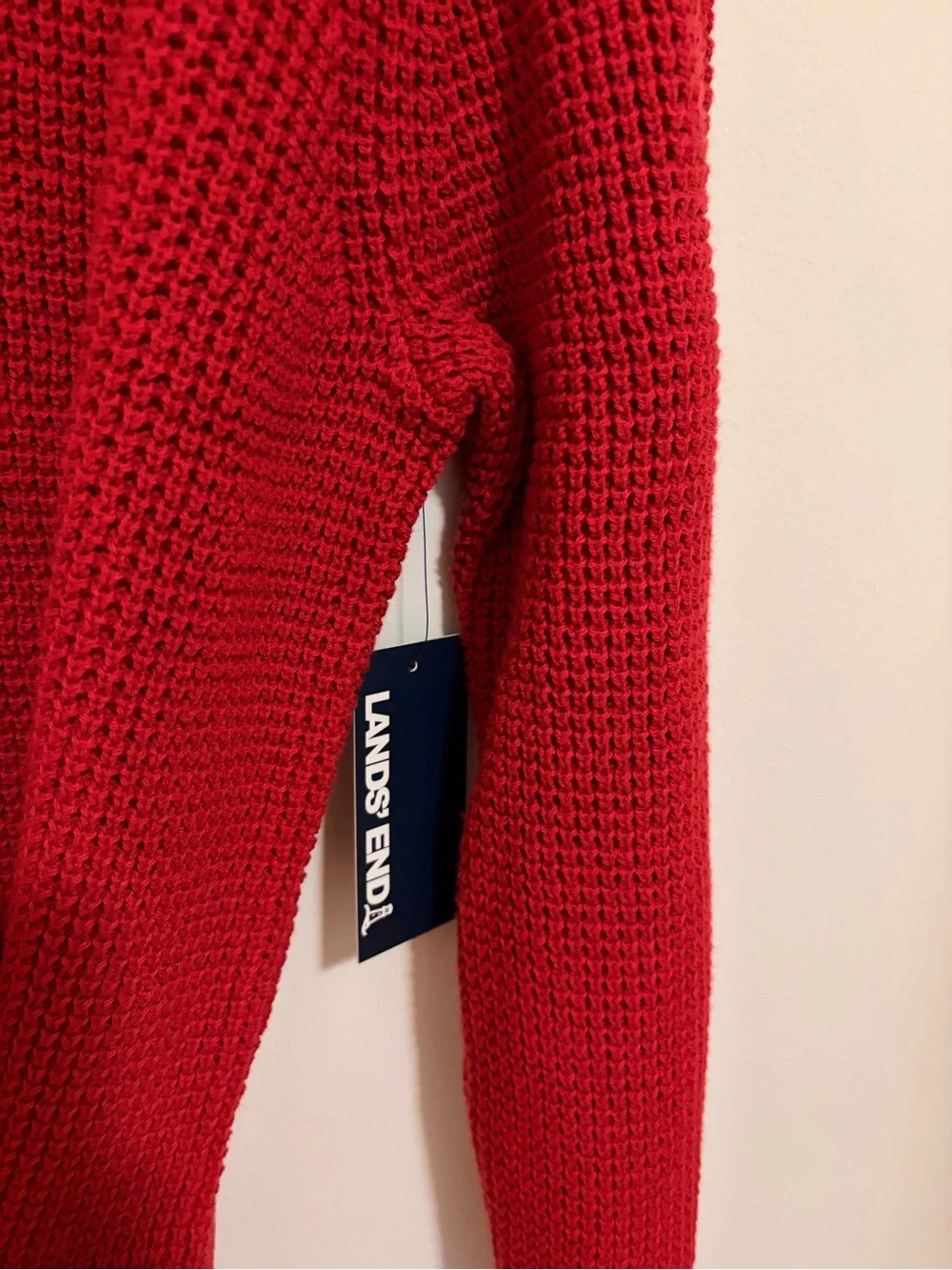 Lands' End Red Chunky Waffle-Knit Half-Zip Sweater